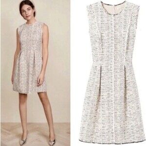 Rebecca Taylor Size 0 Rainbow Tweed Pleated Fringe Trim Dress Pinup Occasion